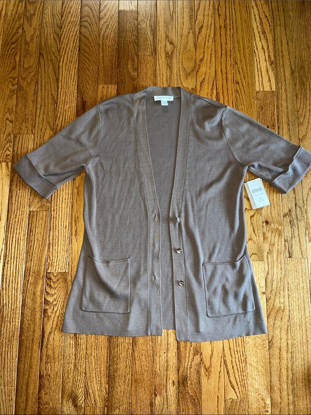 Coldwater Creek Taupe Short-Sleeve Cardigan - Picture 1 of 10